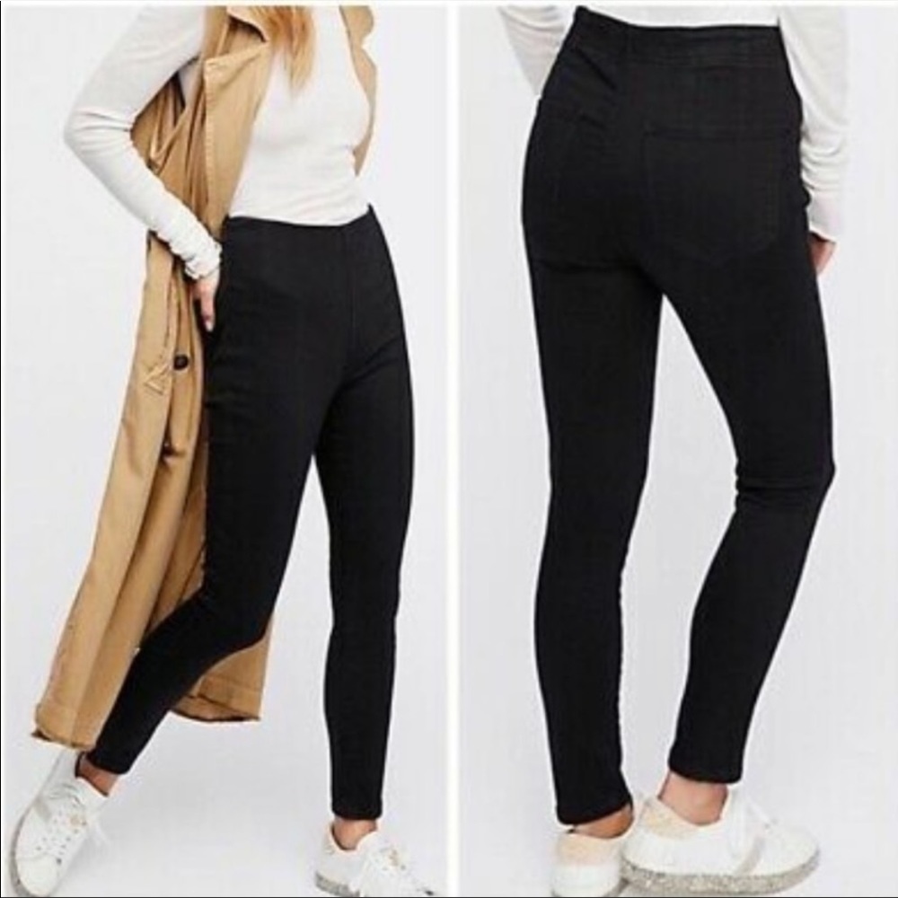 Free People Black Denim Ultra High Darted Ankle Skinny Jeans
